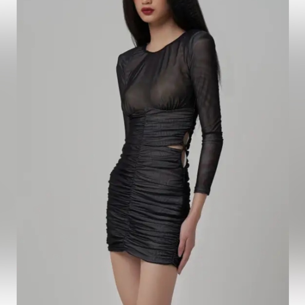 NWT Self-Portrait Mesh Ruched Mini Dress